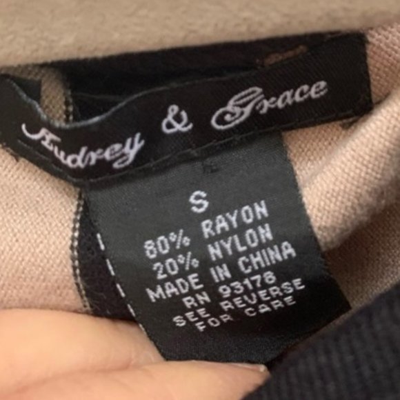 Audrey & Grace | Black & Tan 3/4 Sleeve Striped Blouse with Pockets | Sz S - Picture 5 of 8